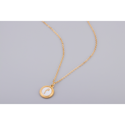 Golden pendant with insertion of a pearly shell medallion decorated with the letter "Mim"م
